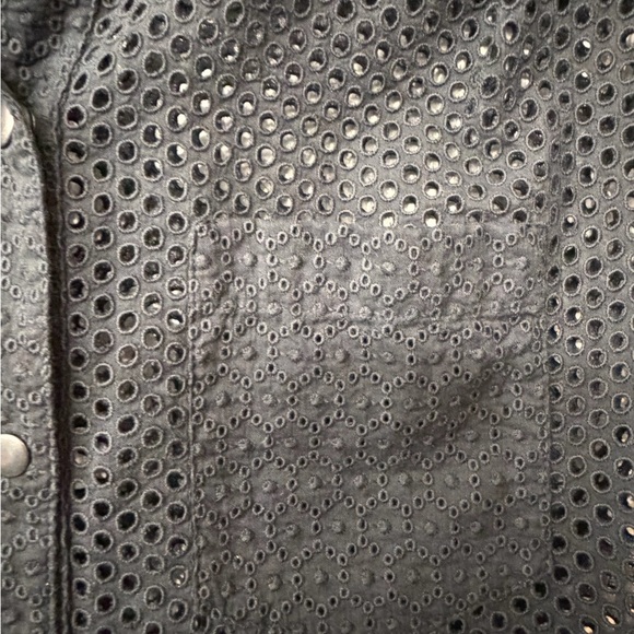 EDUN Black Eyelet Snap-Front Button Down Top - Picture 3 of 4